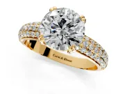 Solitaire Engagement Ring Setting for Round Cut Center with Multi-Row Pave Accents and Basket Head in Yellow Gold