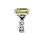 Solitaire Engagement Ring Setting for Fancy Yellow Asscher Cut Center with Milgrain-Edged Pave Band and Prong Head in White Gold