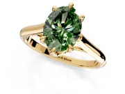 Solitaire Engagement Ring Setting for Fancy Green Oval Center with Cathedral Band and Prong Head in Yellow Gold