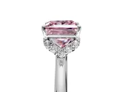 Hidden Halo Engagement Ring Setting for Fancy Pink Princess Cut Center with Plain Rounded Band and Prong Head in White Gold