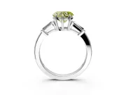 3 Stone Engagement Ring Setting for Fancy Yellow Heart-Shaped Center with Baguette Accents and Prong Head in Sterling Silver