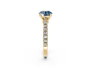 Solitaire Engagement Ring Setting for Fancy Blue Round Cut Center with Single Row Accent Band and Prong Head in Yellow Gold