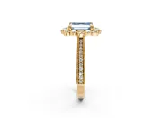 Milgrain Halo Engagement Ring Setting for Fancy Blue Asscher Cut Center with Bezel Point Accents and Prong Head in Yellow Gold