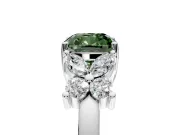 Floral Engagement Ring Setting for Fancy Green Cushion Cut Center with Marquise Cluster Shoulders and Prong Head in Platinum