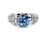 Floral Engagement Ring Setting for Fancy Blue Round Cut Center with Trailing Marquise Accents and Prong Head in Sterling Silver