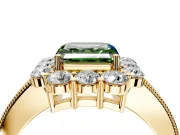 Halo Engagement Ring Setting for Fancy Green Asscher Cut Center with Milgrain Channel Band and Prong Head in Yellow Gold