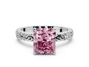 Solitaire Engagement Ring Setting for Fancy Pink Radiant Cut Center with Scrollwork Band and Prong Head in Platinum