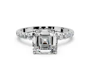Solitaire Engagement Ring Setting for Asscher Cut Center with Micro Pave Band and Prong Head in Platinum