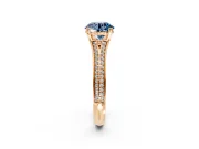 Solitaire Engagement Ring Setting for Fancy Blue Round Cut Center with Pave Rail Split Shank and Prong Head in Rose Gold