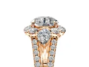 Halo Engagement Ring Setting for Round Cut Center with Two-Strand Split Shank and Prong Head in Rose Gold