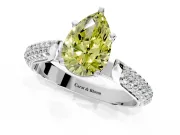 Solitaire Engagement Ring Setting for Fancy Yellow Pear-Shaped Center with Multi-Row Accents and Prong Head in Sterling Silver