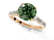 Baguette Engagement Ring Setting for Fancy Green Round Cut Center with Alternating Bar-Set Band and Prong Head in Rose Gold