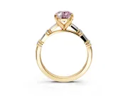 Baguette Engagement Ring Setting for Fancy Pink Oval Center with Alternating Bar-Set Band and Prong Head in Yellow Gold