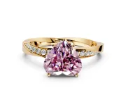 Side Accent Engagement Ring Setting for Fancy Pink Heart-Shaped Center with Accent Shoulders and Prong Head in Yellow Gold