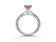 Solitaire Engagement Ring Setting for Fancy Pink Emerald Cut Center with Milgrain Cathedral Band and Prong Head in Sterling Silver
