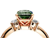 3 Stone Engagement Ring Setting for Fancy Green Radiant Cut Center with Wide Plain Band and Prong Head in Rose Gold