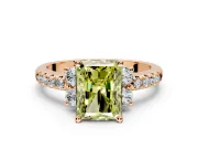 Paired Accent Engagement Ring Setting for Fancy Yellow Radiant Cut Center with Pave Band and Prong Head in Rose Gold