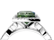 Halo Engagement Ring Setting for Fancy Green Princess Cut Center with Pave and Plain Twist Band and Prong Head in Sterling Silver