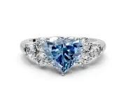 Cluster Engagement Ring Setting for Fancy Blue Heart-Shaped Center with Round Cut Accent Frame and Prong Head in Sterling Silver