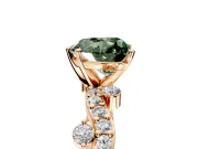 Solitaire Engagement Ring Setting for Fancy Green Heart-Shaped Center with Bar-Station Pave Twist and Prong Head in Rose Gold