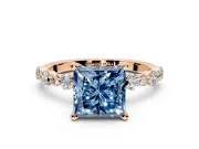 Solitaire Engagement Ring Setting for Fancy Blue Princess Cut Center with Alternating Size Accents and Prong Head in Rose Gold