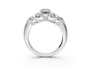 Cluster Engagement Ring Setting for Emerald Cut Center with Round Cut Accent Frame and Prong Head in White Gold