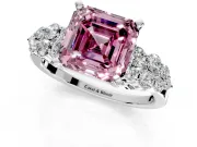 Cluster Engagement Ring Setting for Fancy Pink Asscher Cut Center with 2-Row Shoulder Clusters and Prong Head in Platinum