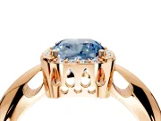 Halo Engagement Ring Setting for Fancy Blue Cushion Cut Center with Tapered Plain Band and Prong Head in Rose Gold