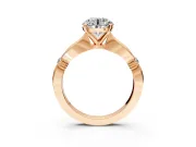 Solitaire Engagement Ring Setting for Round Cut Center with Carved Leaf Shoulders and Prong Head in Rose Gold