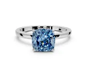 Hidden Halo Engagement Ring Setting for Fancy Blue Cushion Cut Center with Plain Band and Tall Prong Head in Platinum