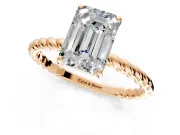 Solitaire Engagement Ring Setting for Emerald Cut Center with Plain Twisted Rope Band and Prong Head in Rose Gold