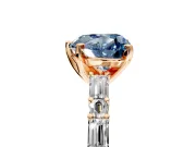 Baguette Engagement Ring Setting for Fancy Blue Heart-Shaped Center with Alternating Bar-Set Band and Prong Head in Rose Gold