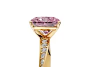 Side Accent Engagement Ring Setting for Fancy Pink Radiant Cut Center with Accent Shoulders and Prong Head in Yellow Gold