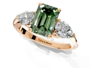 3 Stone Engagement Ring Setting for Fancy Green Emerald Cut Center with Large Pear-Shaped Accents and Prong Head in Rose Gold
