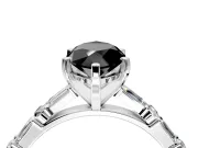 Baguette Engagement Ring Setting for Fancy Black Marquise Center with Alternating Bar-Set Band and Prong Head in Platinum