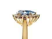 Starburst Halo Engagement Ring Setting for Fancy Blue Pear-Shaped Center with Thin Round-Wire Band and Prong Head in Yellow Gold