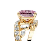 Solitaire Engagement Ring Setting for Fancy Pink Radiant Cut Center with Pave Bypass Twist Band and Prong Head in Yellow Gold