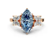 Floral Engagement Ring Setting for Fancy Blue Marquise Center with Marquise Cluster Shoulders and Prong Head in Rose Gold