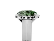 Halo Engagement Ring Setting for Fancy Green Oval Center with Knife Ridge Cathedral Band and Prong Head in Platinum