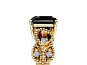 Leaf Engagement Ring Setting for Fancy Black Asscher Cut Center with Milgrain Accent Band and Prong Head in Yellow Gold