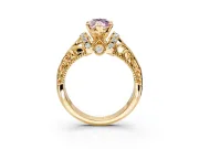 Solitaire Engagement Ring Setting for Fancy Pink Marquise Center with Filigree Accent Basket and Prong Head in Yellow Gold