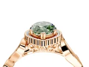 Halo Engagement Ring Setting for Fancy Green Marquise Center with Leaf Motif Split Shank and Prong Head in Rose Gold