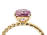 Solitaire Engagement Ring Setting for Fancy Pink Radiant Cut Center with Plain Twisted Rope Band and Prong Head in Yellow Gold