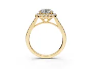 Halo Engagement Ring Setting for Round Cut Center with Raised Halo, Pave Band and Prong Head in Yellow Gold