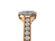 Solitaire Engagement Ring Setting for Emerald Cut Center with Engraved Pave Band and Prong Head in Rose Gold