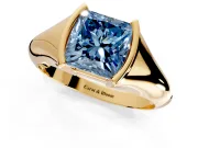Tension Engagement Ring Setting for Fancy Blue Princess Cut Center with Wide Tapered Band and Tension Head in Yellow Gold