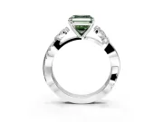 Floral Engagement Ring Setting for Fancy Green Asscher Cut Center with Trailing Marquise Accents and Prong Head in Sterling Silver