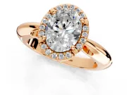 Halo Engagement Ring Setting for Oval Center with Tapered Plain Band and Prong Head in Rose Gold