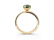 Solitaire Engagement Ring Setting for Fancy Green Oval Center with Micro Pave Band and Prong Head in Yellow Gold