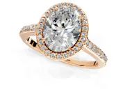 Halo Engagement Ring Setting for Oval Center with Pave Accents, Heart Basket and Prong Head in Rose Gold